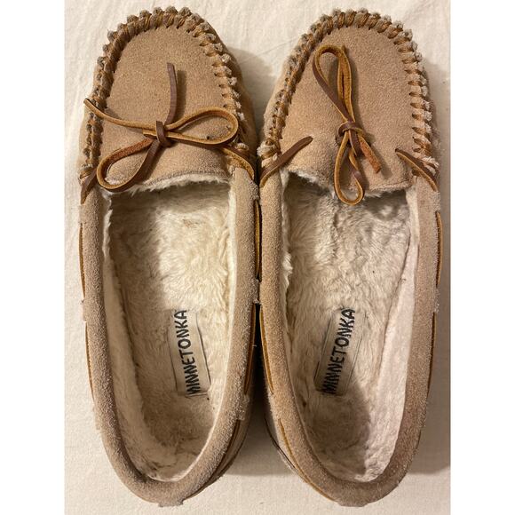 Minnetonka Moccasins Size 9 Suede Faux‎ Fur Lined Rubber Soles Slippers - Picture 5 of 9
